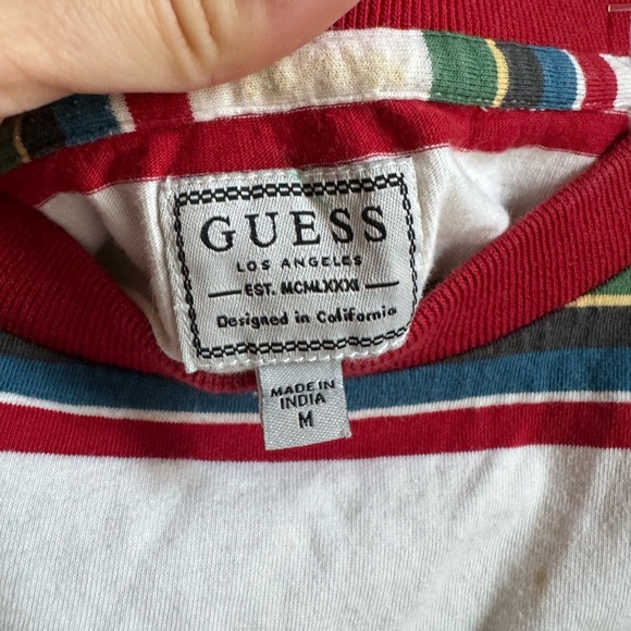 GUESS Los Angeles Striped Logo Tee Y2K Coquette Prep Vintage Retro M - Picture 3 of 6